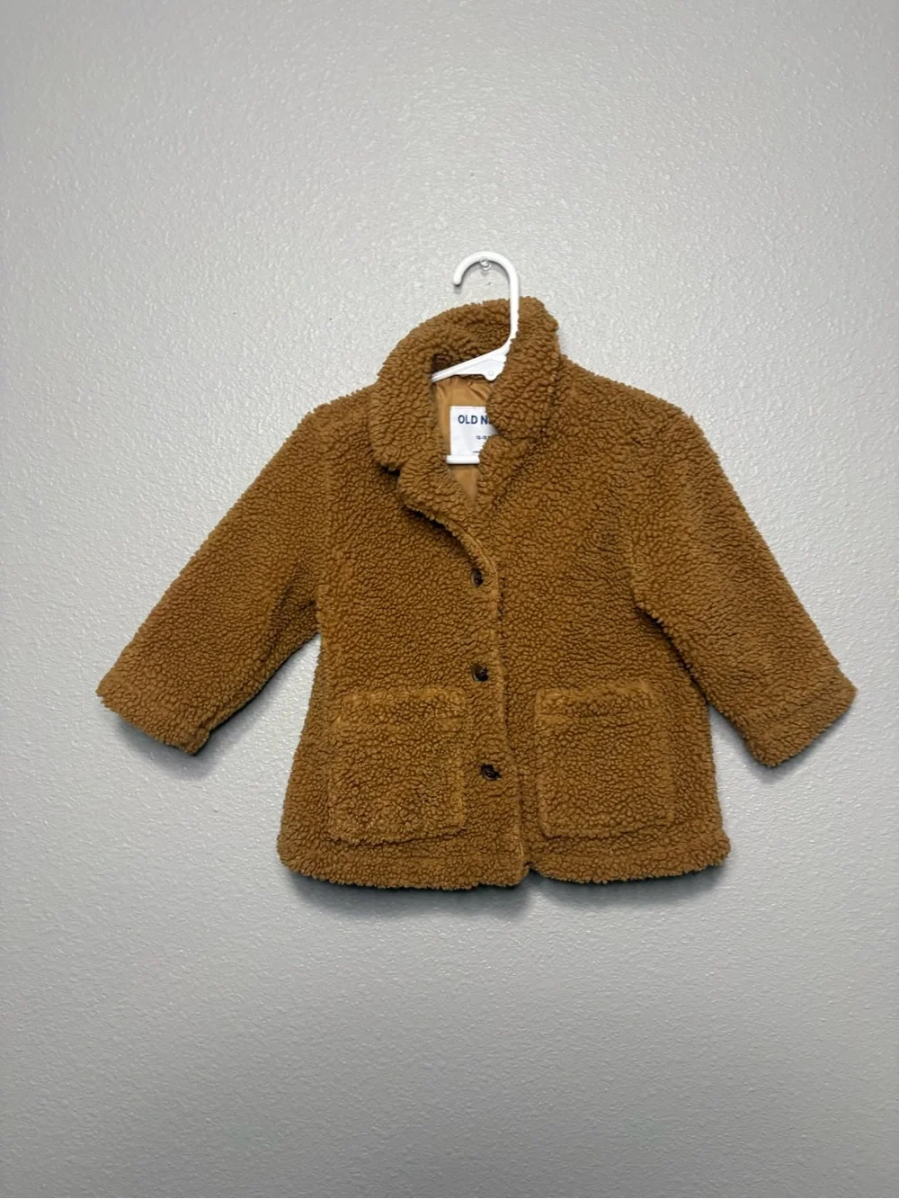 Old Navy Toddler Teddy Sherpa Coat 12-18 Months Brown Button Front Jacket EUC
